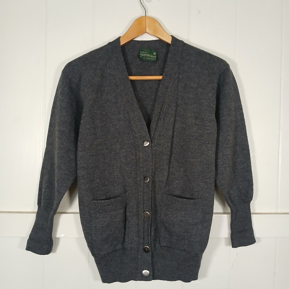 Vintage Country Road Cardigan Sweater Mens M Gray Pure New Wool Australia V-Neck